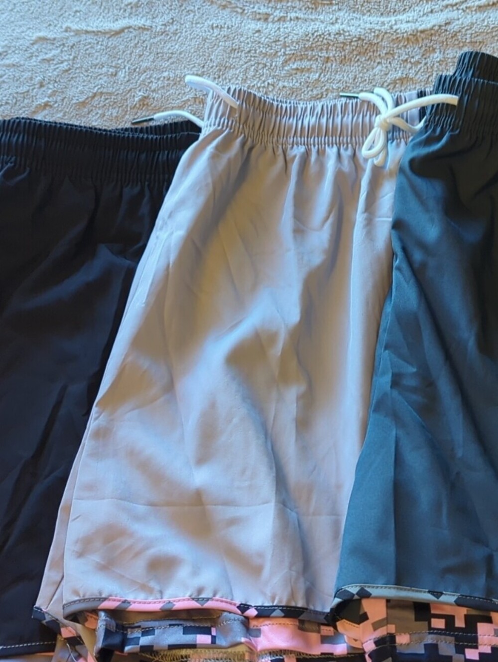 3 Pair Women’s Elastic Waist Athletic Shorts - Black, Light Gray, Dark Gray